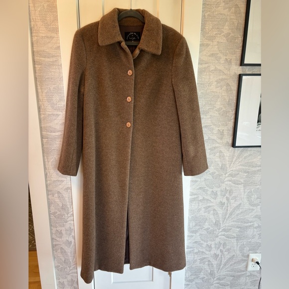Women’s Brown Wool Alpaca Nicole Miller Coat Sz 12 Trench Minimalist Twee - Picture 1 of 11